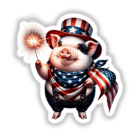 Pot-Bellied Pig Holding Sparkler 4th of July
