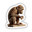 Carved Wood Monkey sculpture showcasing intricate details, available as stickers or digital artwork from Decal Venue, specializing in unique artistic creations.