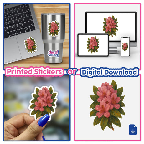 Washington State Flower Sticker or Clipart featuring the Coast Rhododendron, available as stickers or digital artwork, showcasing intricate floral design, perfect for commercial use from Decal Venue.