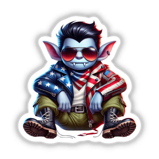 Patriotic leather vampire aviator sunglasses in digital artwork, Decal Venue's unique sticker design.