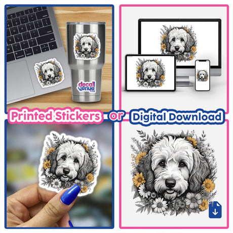 Goldendoodle Dog Portrait Floral Accents PA43