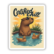 Certified Chill Sticker or Clipart with Commercial Rights - Capybara Hot Tub Design features a cartoon capybara wearing sunglasses, lounging with ducks in a pool, emphasizing relaxation and whimsy.