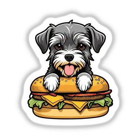 Adorable Schnauzer dog with cheeseburger digital artwork for Decal Venue store