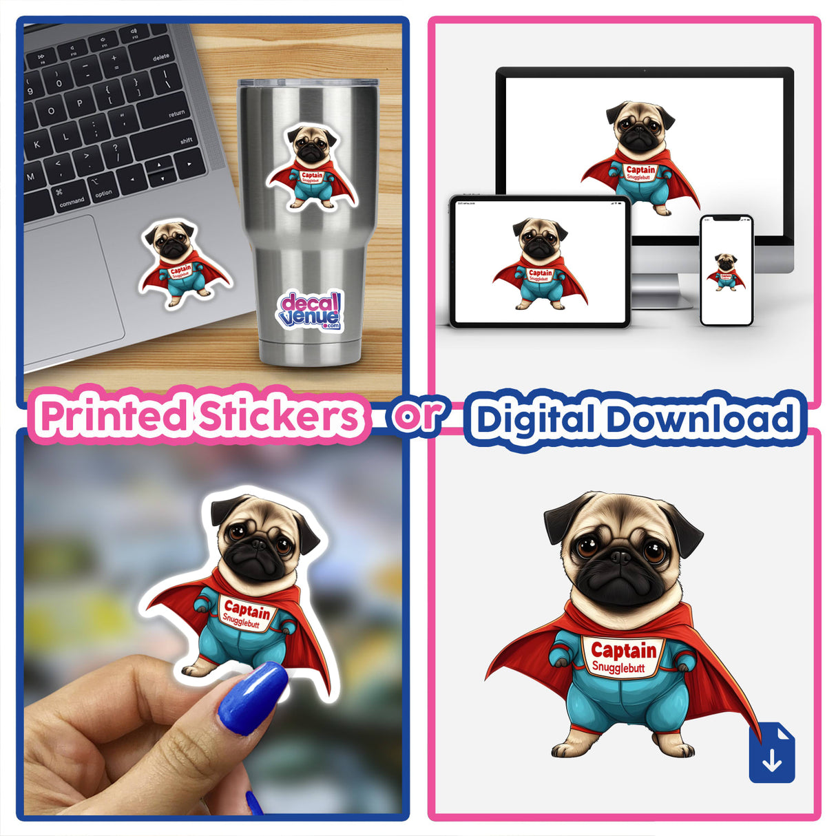 Captain Snugglebutt Pug Dog Superhero