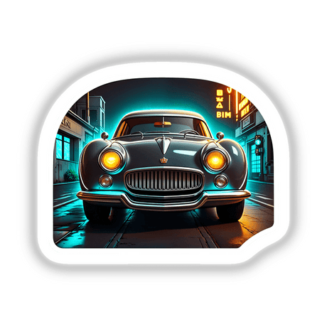 A Classic Futuristic Car featuring prominent grille and headlamps, depicted as a sticker or digital artwork, ideal for automotive enthusiasts from Decal Venue.