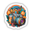 Floral camera: a colorful, artistic drawing of a camera available as stickers or digital artwork from Decal Venue.