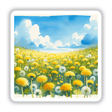 Fall day: A digital artwork featuring a field of dandelions under a blue sky, available as stickers or digital prints from Decal Venue.