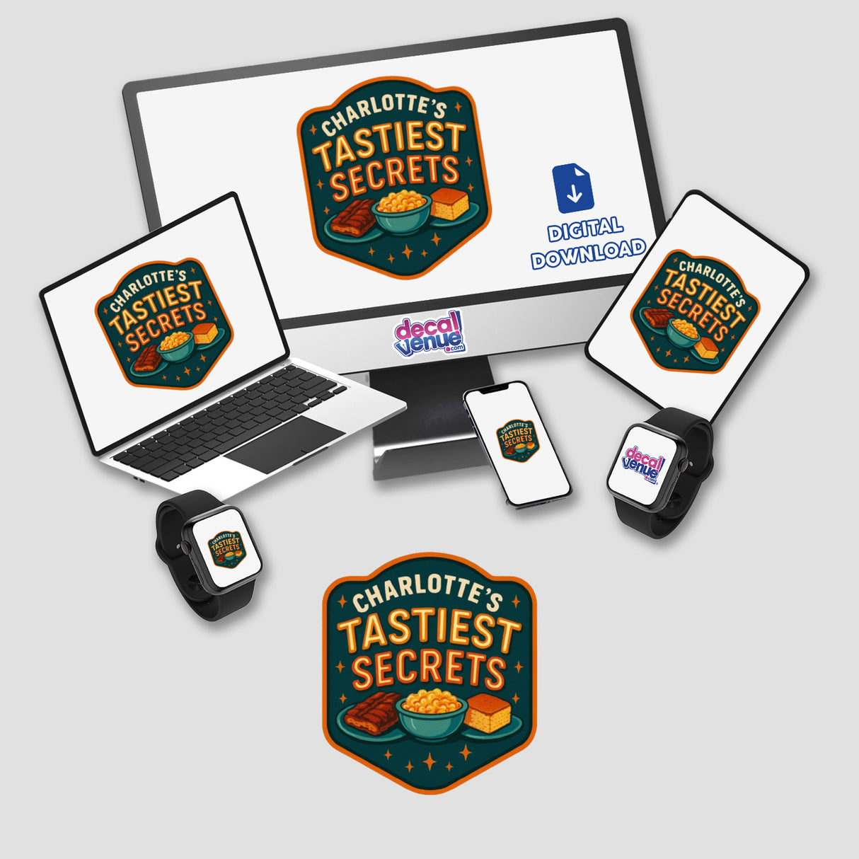 Taste of Charlotte Sticker or Clipart featuring Tastiest Secrets Design, available as stickers or digital artwork, ideal for adding unique flair to projects with commercial rights.