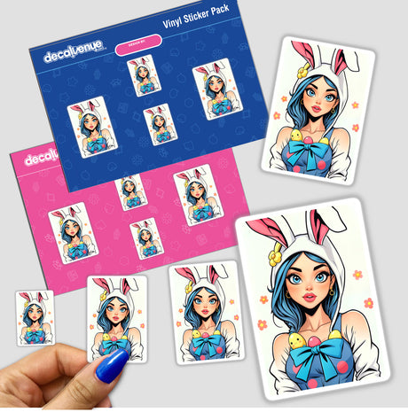 a hand holding a blue pen next to a set of stickers
