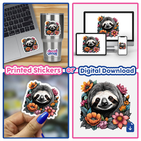 Sloth Portrait Floral Accents PA54