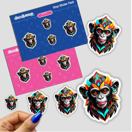 A Cool Monkey King sticker featuring a cartoon monkey head adorned with a diamond crown, available as a sticker or digital artwork.