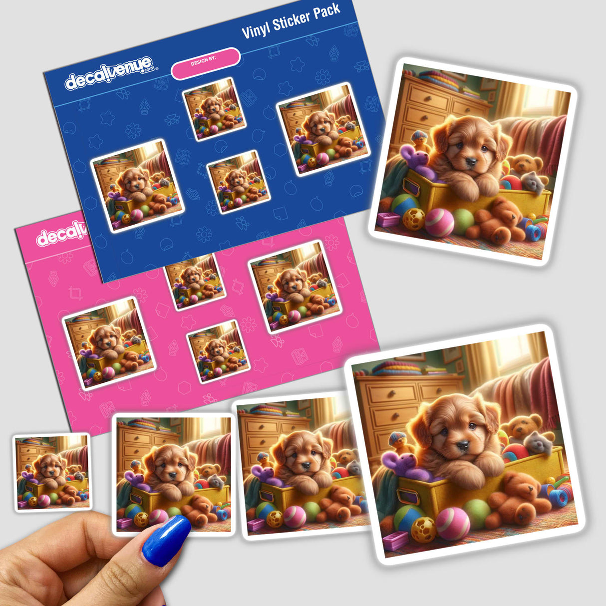 Puppy in Toy Chest with Plush Toys