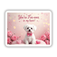 Maltese Sticker and Clipart with Commercial Rights – a white dog wearing a pink bow tie, sitting on a pink pillow adorned with hearts and roses, ideal for Valentine's Day design.