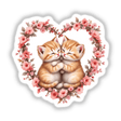 Snuggling Kittens on a Heart Wreath: Two kittens hugging within a heart-shaped wreath of flowers, capturing warmth and charm, perfect as vinyl stickers or digital art for cat lovers.