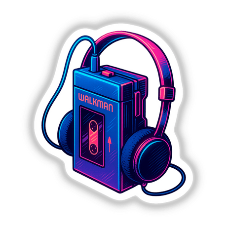 Walkman Cassette Player Clipart PNG & Sticker – 1980s Music Printable showcases a retro blue cassette player with headphones, ideal for vintage-themed crafts or vibrant sticker collectors.