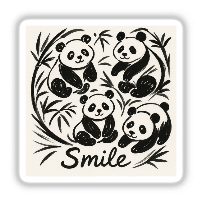 Smile Doodle Art Sumi-e Sticker or Clipart featuring a motivational panda design, available with commercial rights. Ideal for adding a unique touch to your projects from Decal Venue.