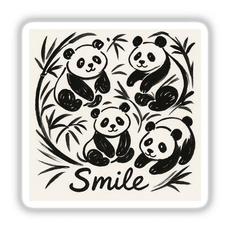 Smile Doodle Art Sumi-e Sticker or Clipart featuring a motivational panda design, available with commercial rights. Ideal for adding a unique touch to your projects from Decal Venue.