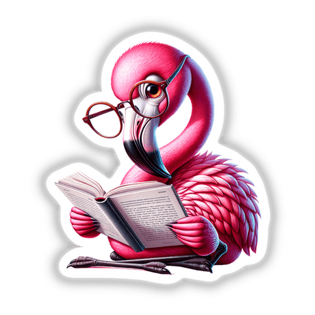 Flamingo With Reading Glasses Open Book