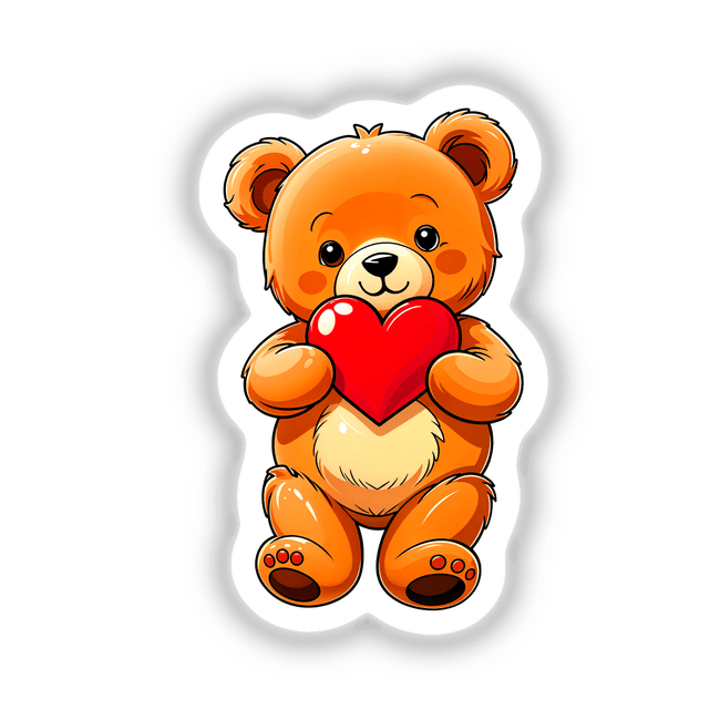 Cute Valentine's Day Teddy Bear cartoon holding a heart, available as stickers or digital artwork from Decal Venue's unique collection of animated designs.