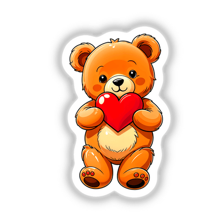 Cute Valentine's Day Teddy Bear cartoon holding a heart, available as stickers or digital artwork from Decal Venue's unique collection of animated designs.