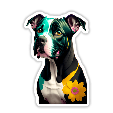 Pitbull with Yellow Flower