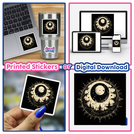 Moon Magic artwork available as stickers or digital art, showcasing intricate celestial designs, reflecting the unique and creative ethos of Decal Venue.