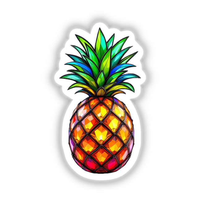 Pineapple Stained Glass Style: A vibrant pineapple design with intricate glass-like details, available as a sticker or digital artwork, reflecting unique artistic flair.