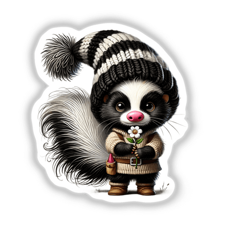 Skunk Gnome Holding Flower