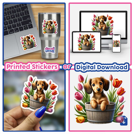 Dachshund Peeking Out of Flower Pot