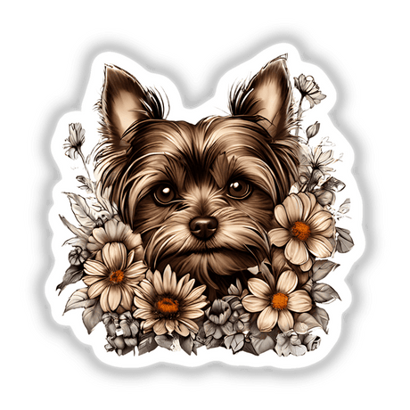 Yorkie Dog Portrait Floral Accents PA67