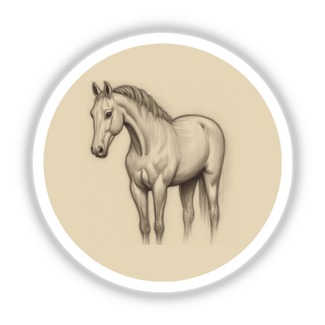 Hand-Drawn Horse Sketch Art Clipart | Commercial Use Download | Printable Sticker depicting a detailed drawing of a horse's face and mane, available as stickers or digital artwork.