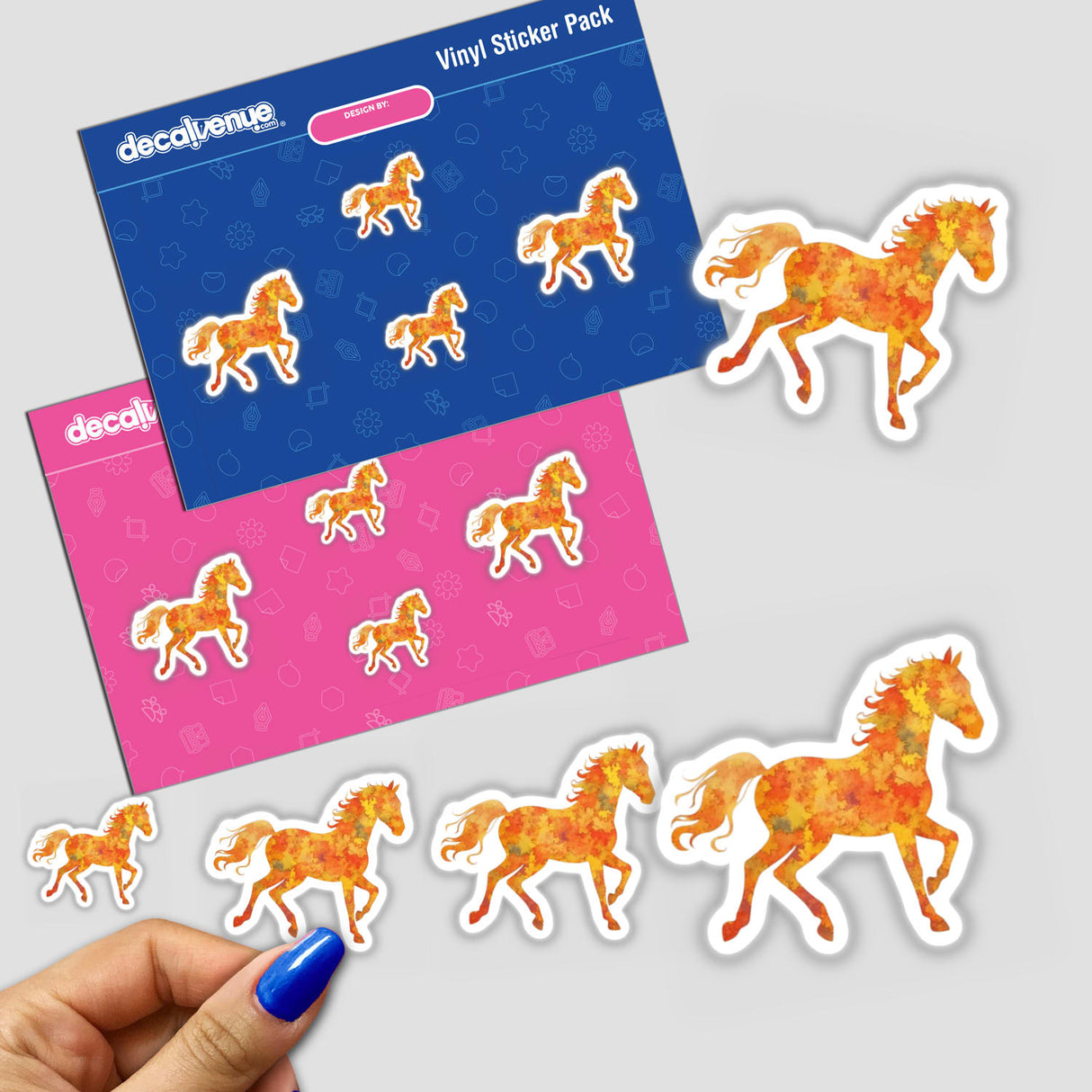 Galloping Horse Clipart | Fall Leaves Thanksgiving Aesthetic | Stickers or Commercial Rights Download: Stickers featuring horses with fall leaves, held by a hand, ideal for seasonal decor or digital use.