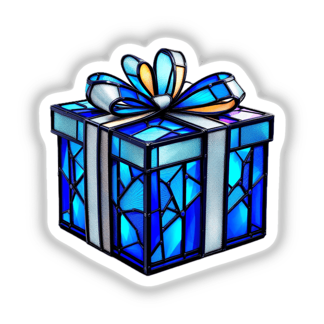 Hanukkah Gift Box Stained Glass Style featuring intricate stained glass motifs, available as stickers or digital artwork. A unique offering from Decal Venue, highlighting artistic design and festive charm.