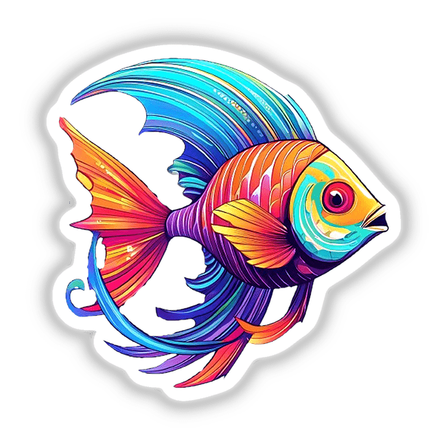 Colorful tropical angel fish digital artwork with vibrant fins and scales, suitable for stickers or digital downloads.