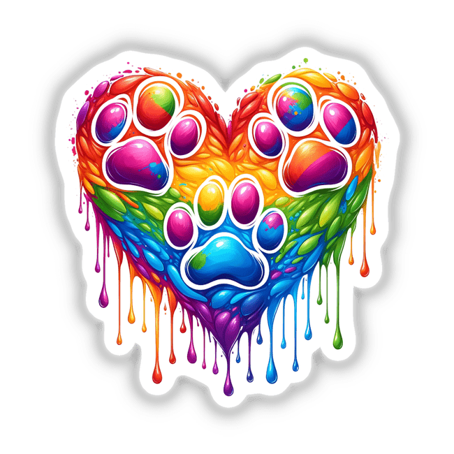 Dog Paw Print Heart Dripping Rainbow Pride