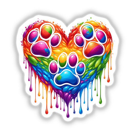Dog Paw Print Heart Dripping Rainbow Pride