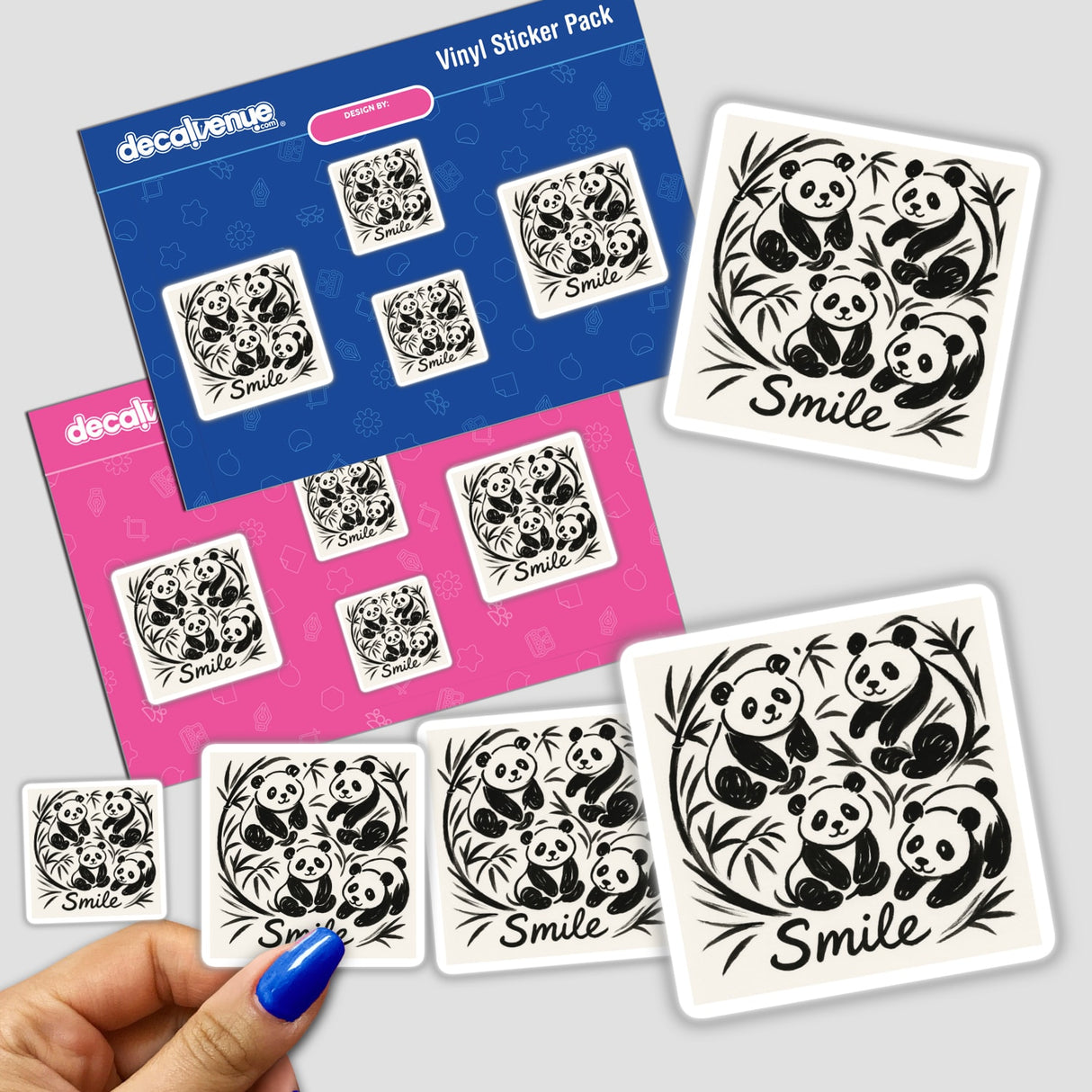 Smile Doodle Art Sumi-e Sticker or Clipart featuring a motivational panda design, available with commercial rights. Perfect for those seeking unique vinyl stickers or digital art from Decal Venue.