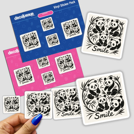 Smile Doodle Art Sumi-e Sticker or Clipart featuring a motivational panda design, available with commercial rights. Perfect for those seeking unique vinyl stickers or digital art from Decal Venue.