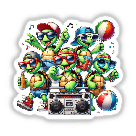 Hipster Turtles Having a Beach Party