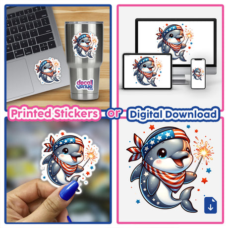 Dolphin Holding Sparkler Wearing Stars and Stripes Bandana
