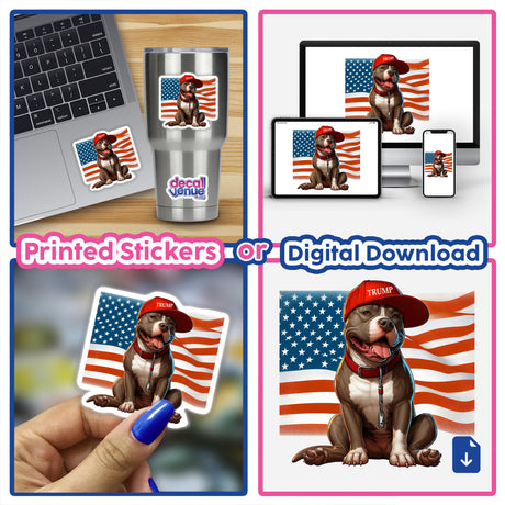 American Bully Pitbull Dog with USA flag design, available as printed stickers or digital download from Decal Venue store.