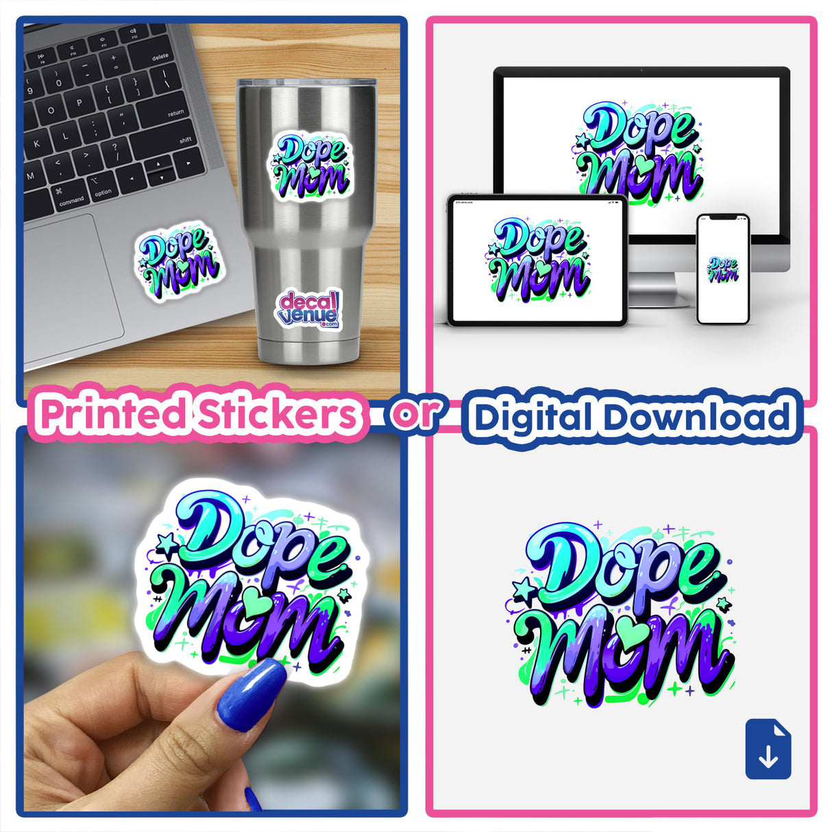 a set of three stickers with the words do more mom on them