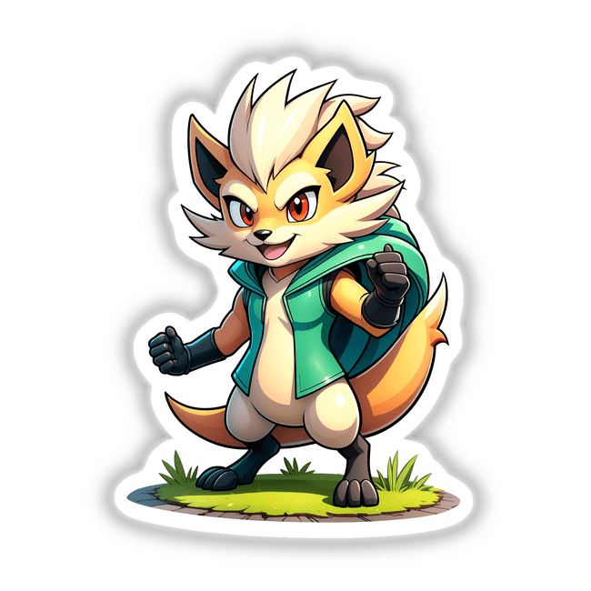 Furry Fighter - Shadow Striker The Hedgehog depicted as a cartoon fox, available as stickers or digital artwork. Perfect for fans of unique vinyl stickers and digital art.