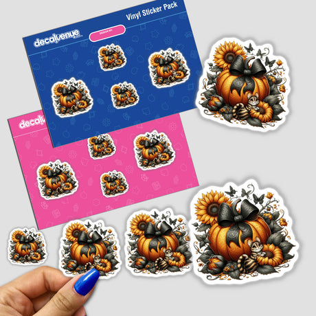 Kitty Cats, Sunflowers and Pumpkins sticker pack featuring whimsical designs of pumpkins, cats, bees, and sunflowers.
