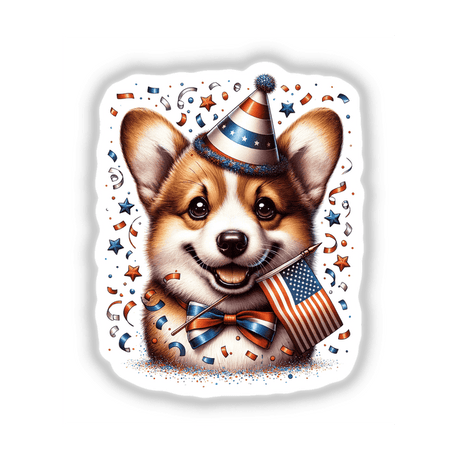 Festive Corgi Holding Tiny American Flag