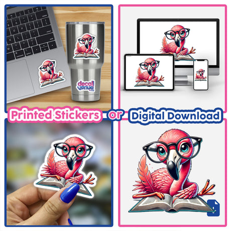 Flamingo With Reading Glasses Open Book