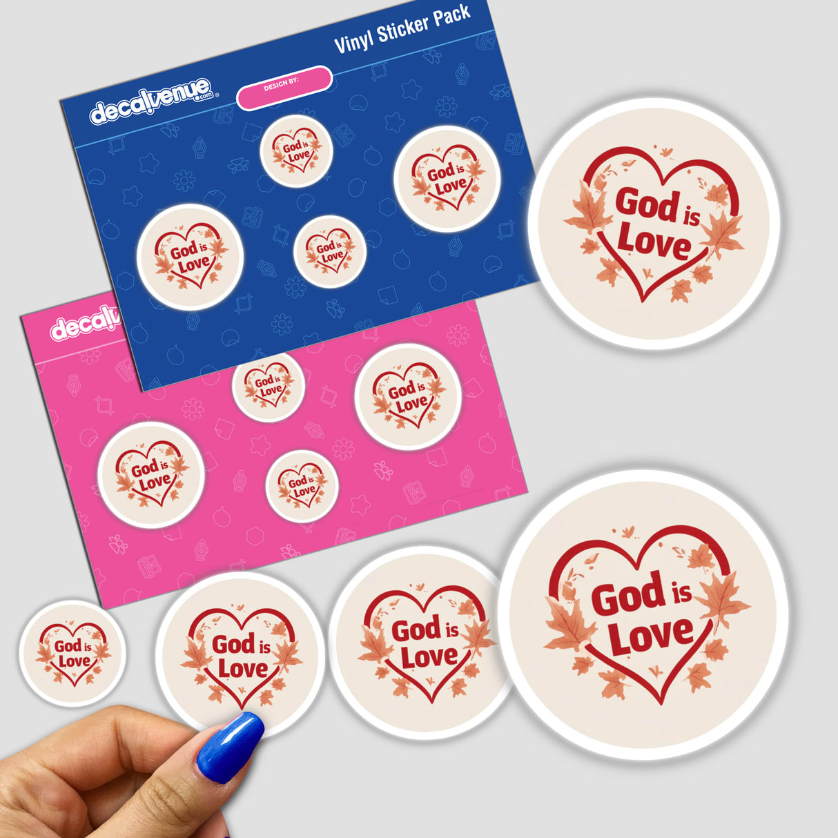 God is Love Sticker & Clipart featuring 1 John 4:8 Christian quote with hearts and leaves, showcasing intricate designs. Available as stickers or digital artwork.