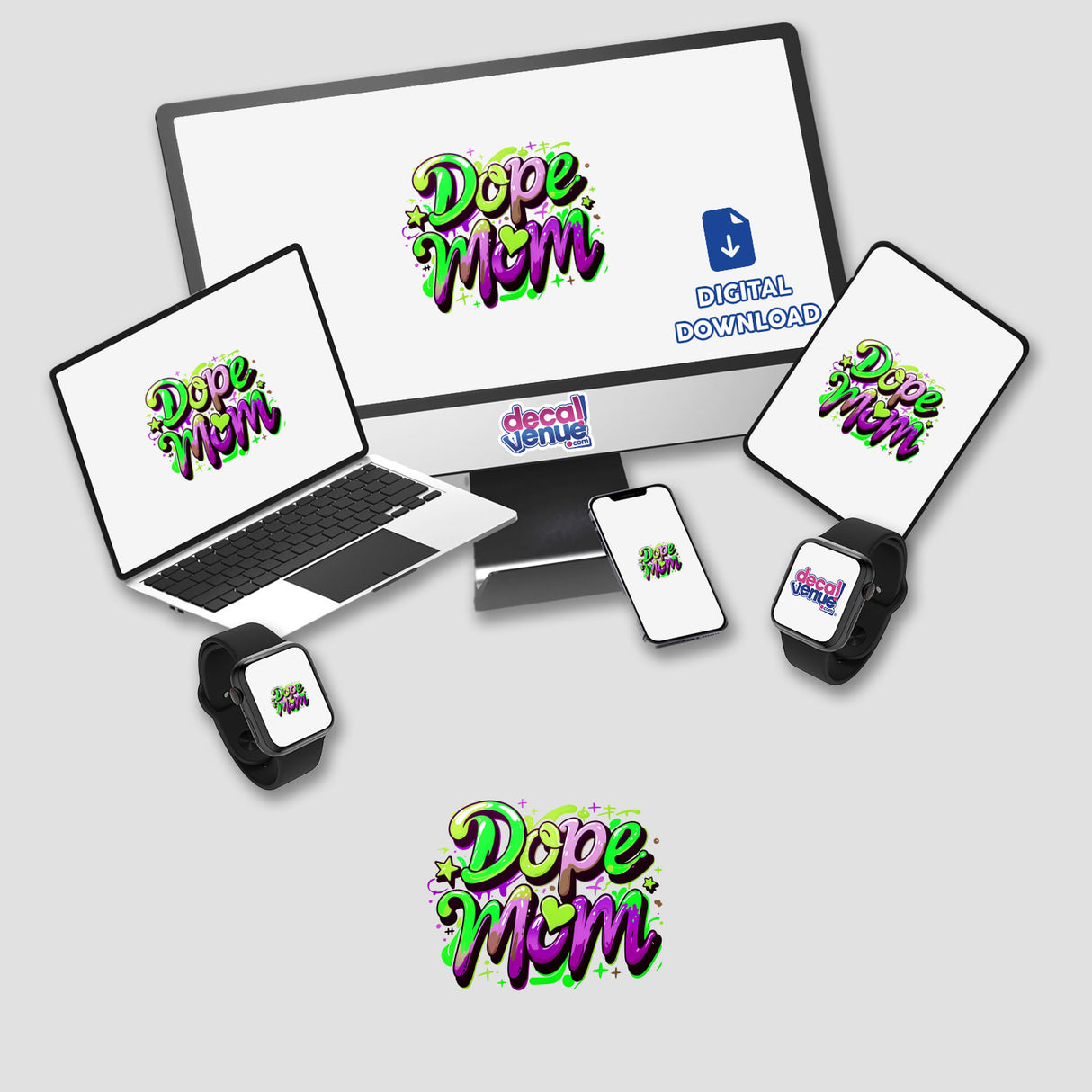 a laptop, phone, and other electronic devices with stickers on them