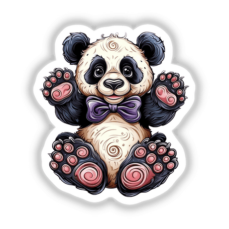 a panda bear with a bow tie sitting down