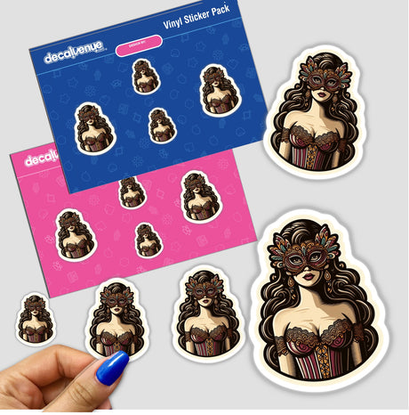 Sticker titled Masked Woman showing a woman wearing a mask. Available as a sticker or digital artwork.